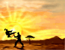 Karate match at sunrise background paper for Name or Poem plaque